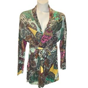 Sundance Impressions Paisley Linen Cotton Cardigan Womens Size Medium Boho Tie
